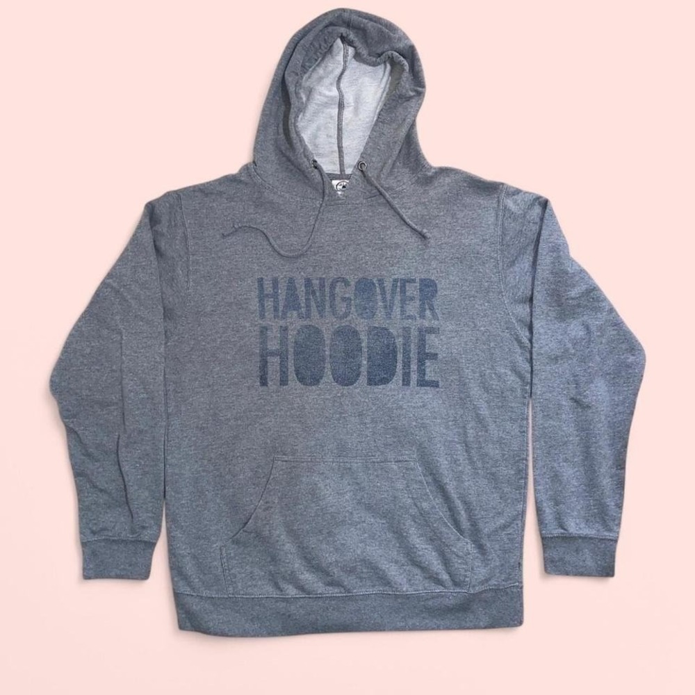 Delta Fleece Hangover Hoodie Mens Large Heather Gray Graphic Pullover Sweatshirt